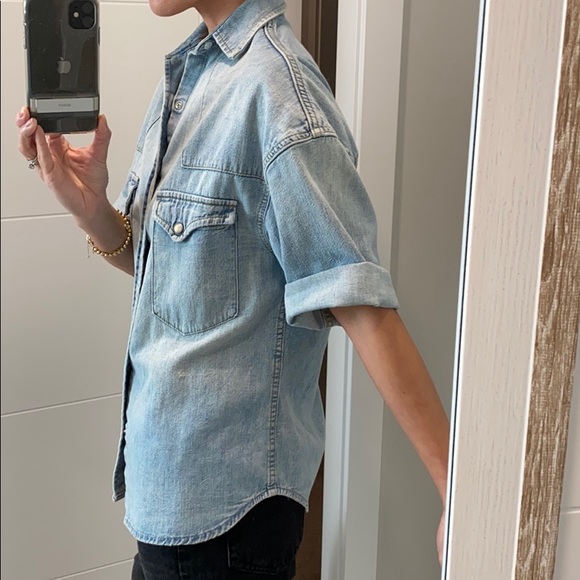 R13 oversized chambray elbow sleeve denim shirt - Picture 4 of 4